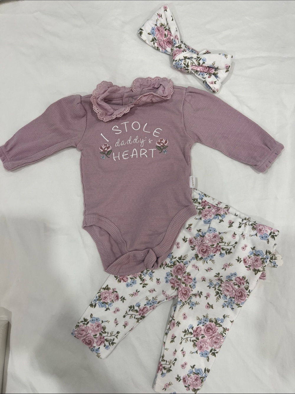 Tahari Mauve Ribbed Bodysuit & Floral Legging Set with Bow
